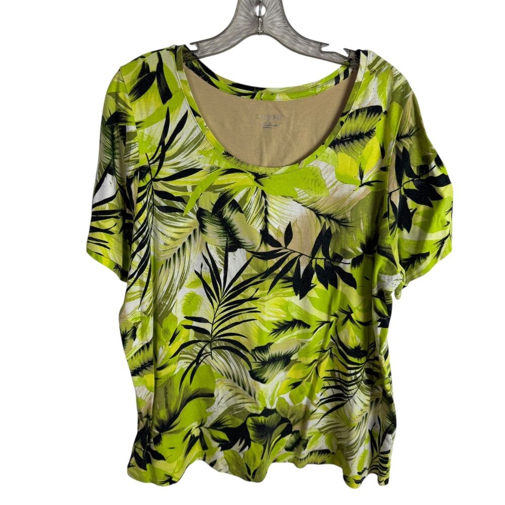 Catherines Women's Top Size 0X 14/16 Green/Black Palm Leaf Print Short Sleeves
